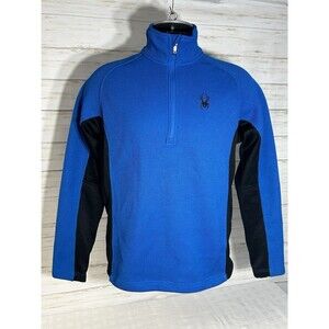 SPYDER CORE Sweater 1/2 Zip Jacket Pullover Fleece Lined Black Blue Mens MEDIUM